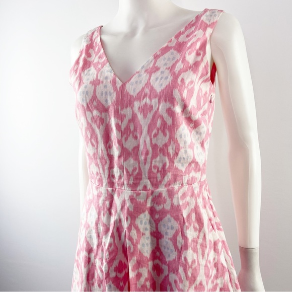 Gap Pink Batik Ikat Sleeveless A-Line V-Neck Mini Dress 100% Linen Size 4 - Picture 3 of 10